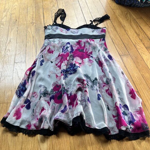 Karen Millen Babydoll Size 8 Black White Pink Silk Floral Lace Trim Sleeveless D - Picture 12 of 15